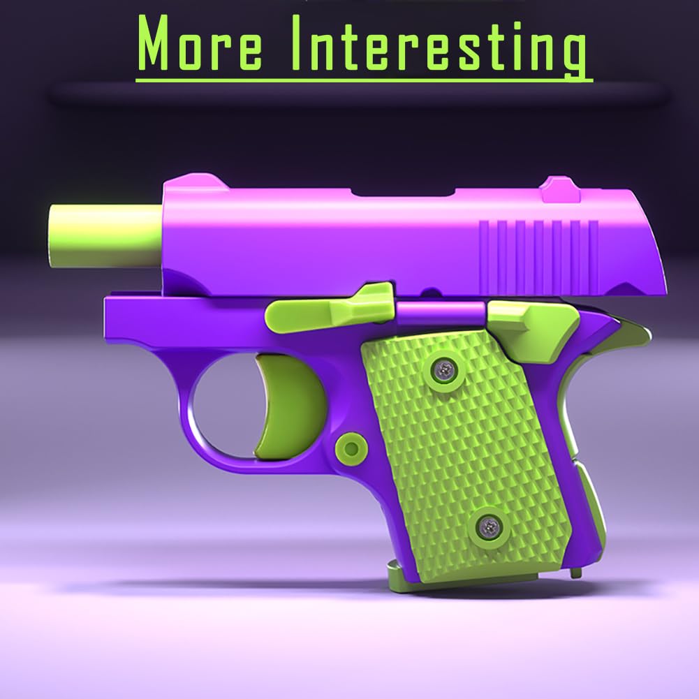 3D Plastic Mini 1911 Fidget Gun Knife Toy Set - 2PCS Stress Relief Gravity Slider for Adults & Kids - ADHD Anxiety Relief Gadget - Cool Purple Sensory Toy for Office, School & Home Use