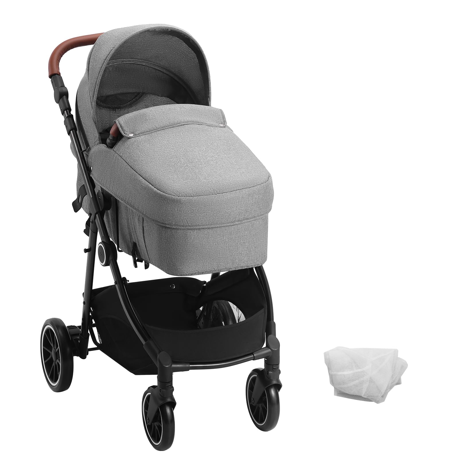 VEVOR 3-in-1 Baby Stroller with Bassinet | Adjustable Reversible Seat & Foldable Design | Carbon Steel Frame with Leg Cover & Mesh Net | Perfect for Newborns to Toddlers | Ideal for Shopping, Travel & Daily Walks (Dark Grey)