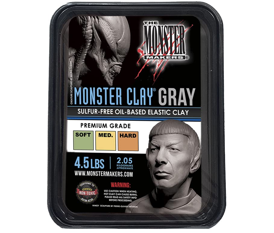 Premium Monster Clay Gray Soft Modeling Clay - 4.5lb Professional Grade for Sculpting, Character Design & Stop Motion Animation - Ideal for Artists, Cosplay & Special Effects Makeup