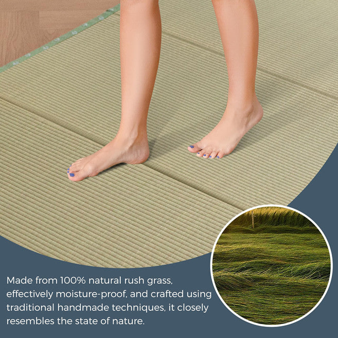 MAXYOYO Japanese Tatami Mat - 100% Natural Rush Grass, Portable & Foldable Futon Mattress for Floor Sleeping | Traditional Firm Floor Bed | Perfect for Meditation, Yoga, Guest Room & Small Space Living