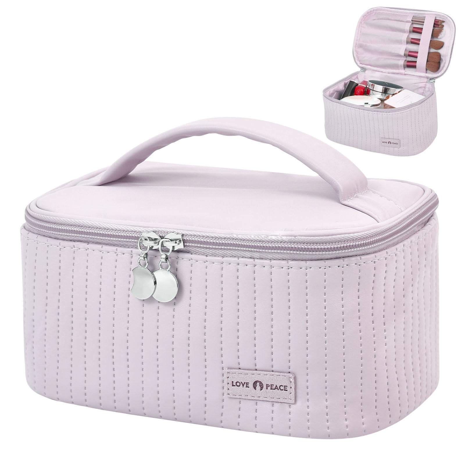Large Capacity Travel Makeup Bag - PU Leather Cosmetic Organizer & Toiletry Pouch for Women | Portable Makeup Storage for Travel, Gym, and Daily Use
