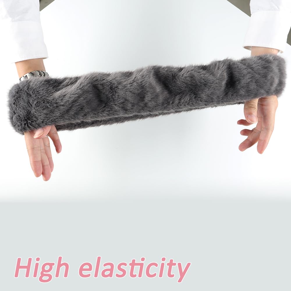 Fluffy Plush Steering Wheel Cover for Women - Soft, Non-Slip & Winter Warm Universal Fit 14-15 Inch (Grey) - Perfect for Cold Weather Driving & Car Interior Decoration
