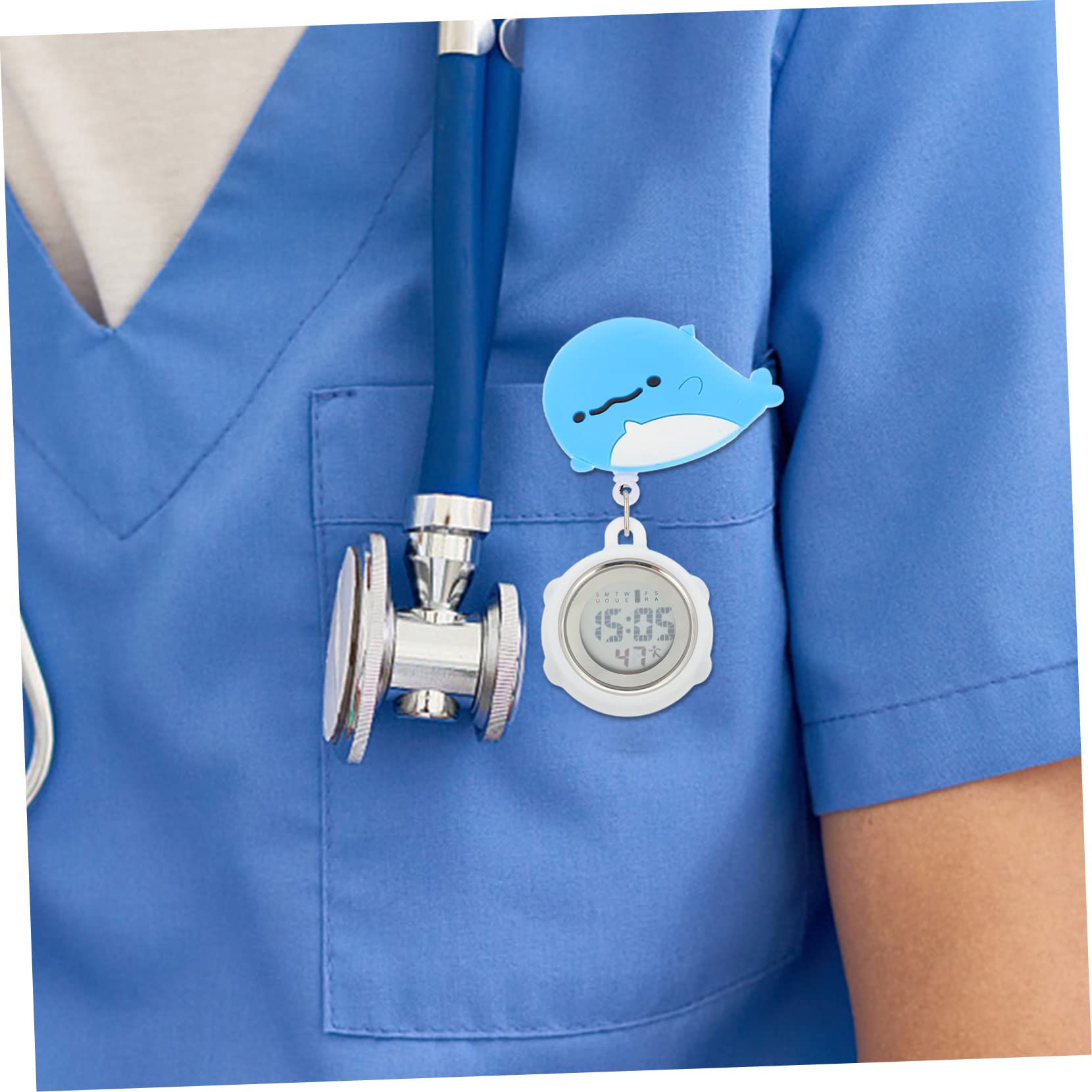 Holibanna Nurse Watch Clip - Blue Digital Fob Watch for Women, Stainless Steel - Perfect for Medical Professionals