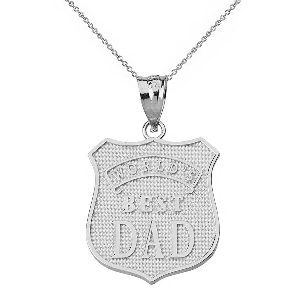 10k White Gold World's Best Dad Pendant Necklace for Men - Matte Finish Fine Jewelry Gift for Father's Day, Birthday & Special Occasions