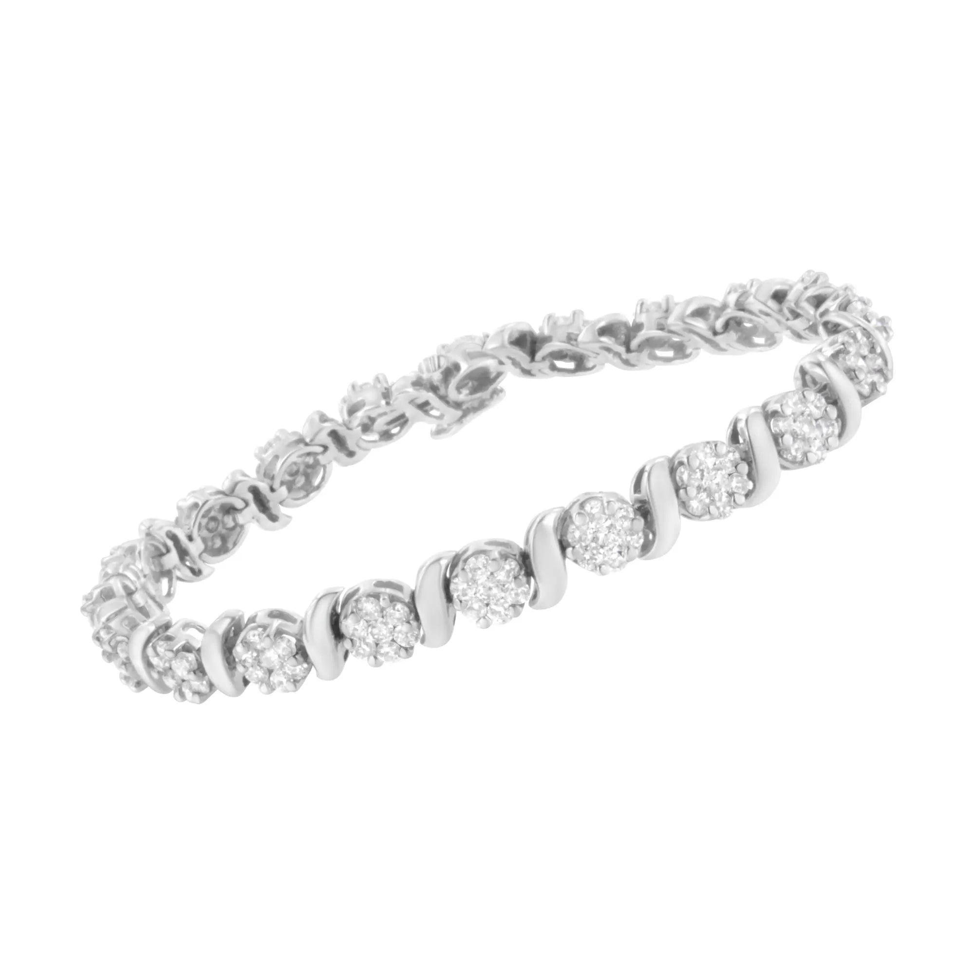 14K White Gold 5.25 Carat Diamond S-Link Floral Cluster Tennis Bracelet for Women - Elegant Jewelry Gift for Anniversary, Wedding & Special Occasions