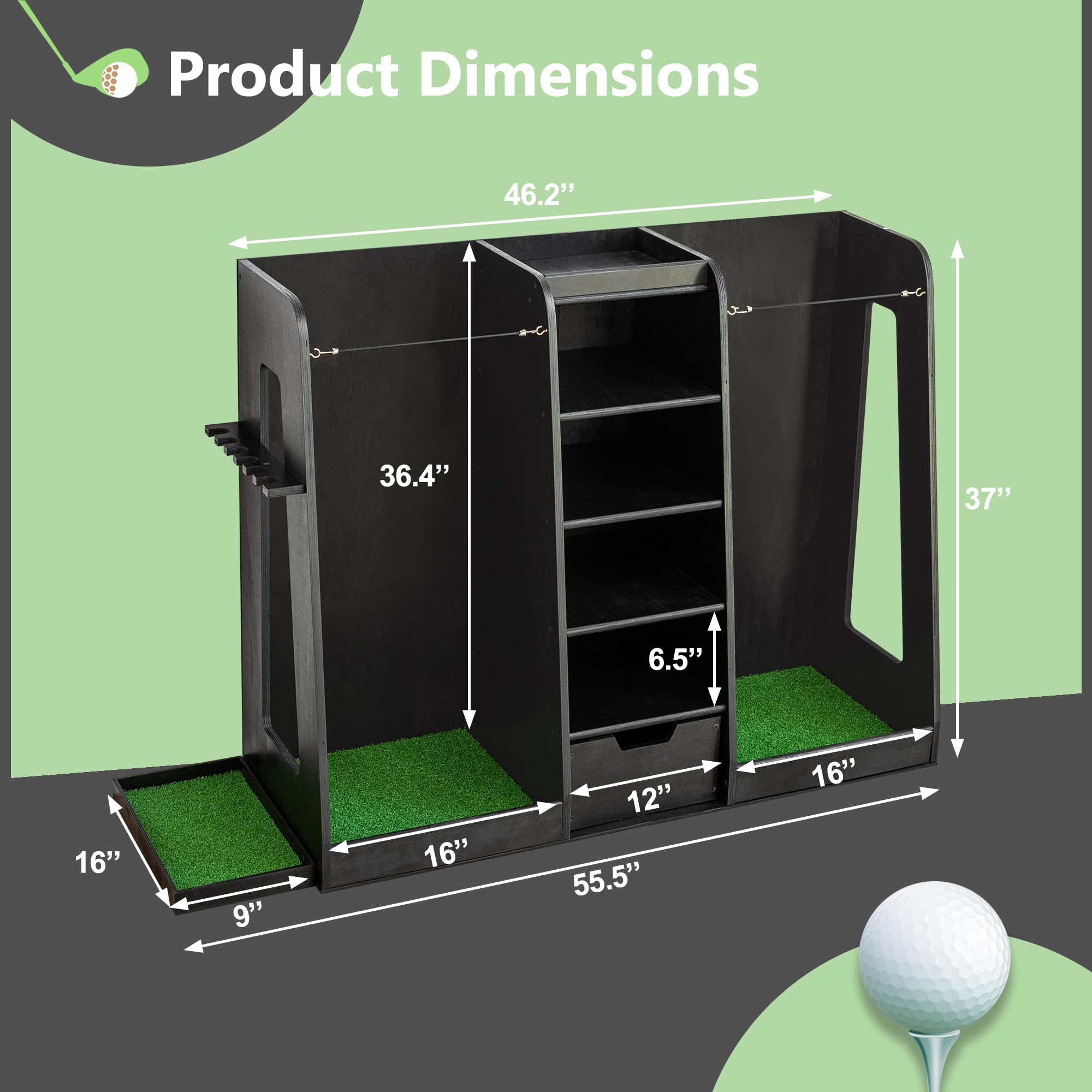 Premium Wooden Golf Bag Organizer & Storage Rack - Holds 2 Golf Bags + 3-5 Clubs/Sticks with Golf Ball Storage - Space-Saving Garage, Basement & Shed Golf Equipment Organizer - Perfect for Home, Clubhouse & Outdoor Storage Solutions