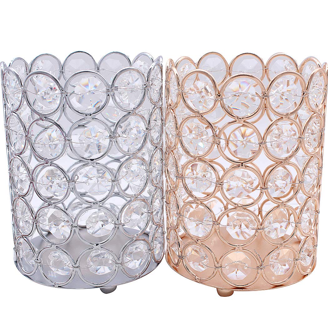 Handmade Crystal Makeup Brush Holder & Eyebrow Pencil Organizer - Silver Round Cosmetic Storage for Vanity, Bathroom, Office Desk | Perfect for Beauty Tools Organization and Desk Accessories