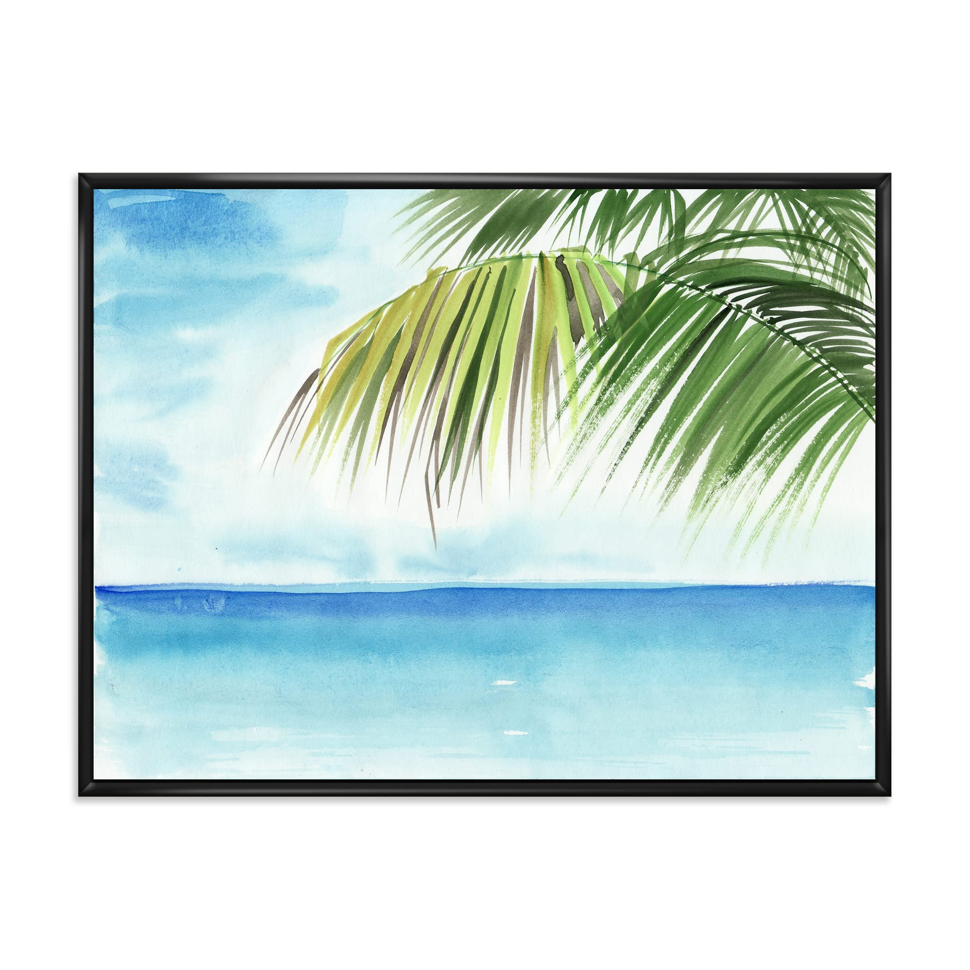 DesignQ Palm Beach Resort At Dawn III - Nautical Coastal Framed Canvas Wall Art Print for Living Room, Bedroom & Office Decor | Beach House Wall Decor | Ocean Themed Home Art