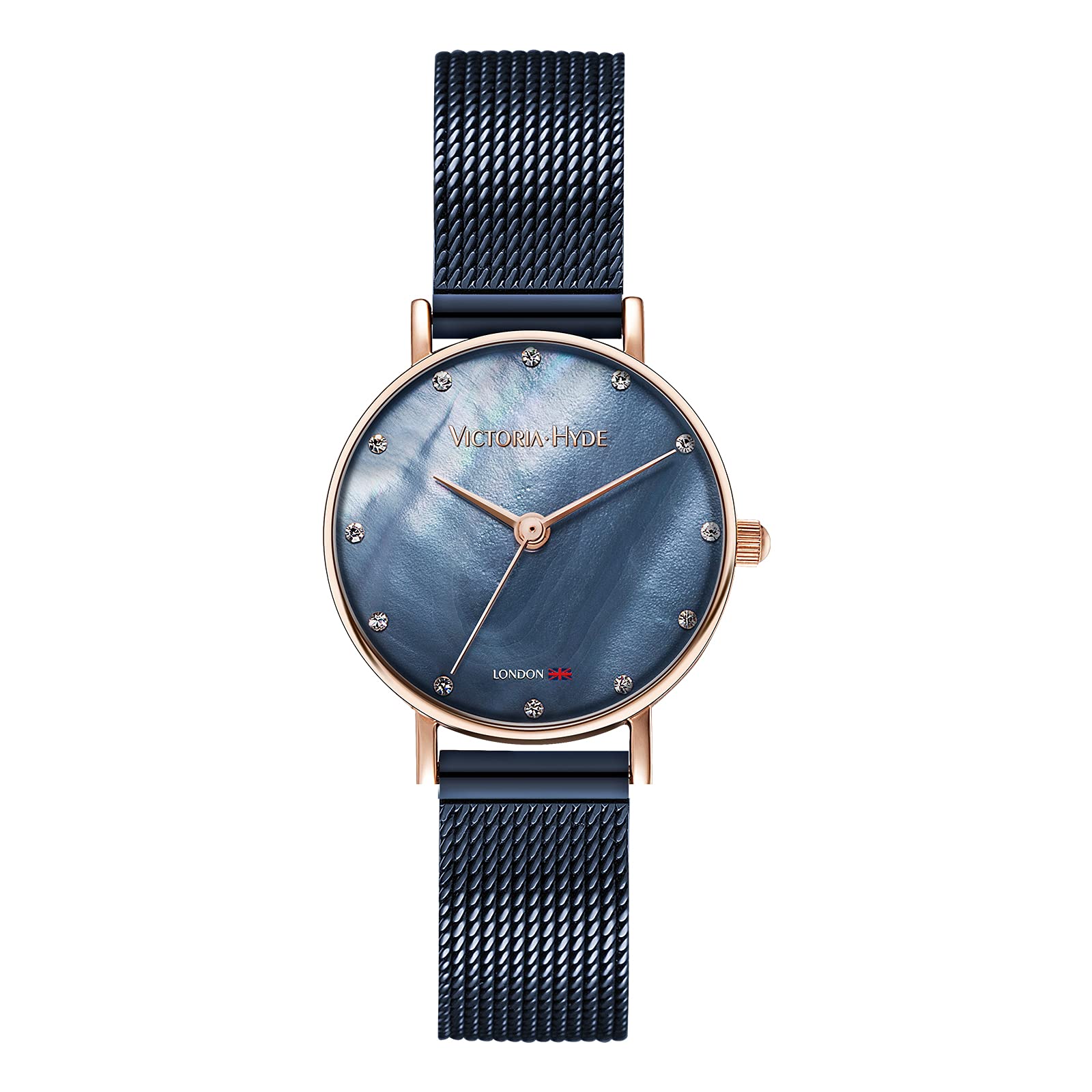 Victoria Hyde Women's Navy Blue Watch - Small Dial Stainless Steel Mesh for Everyday Elegance