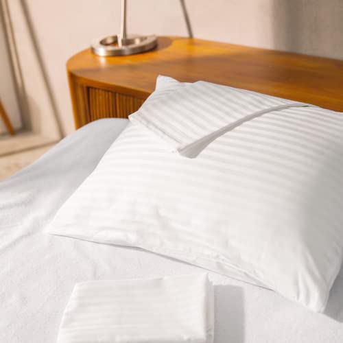 FeelAtHome 100% Cotton Zippered Pillowcase Cover Set - 30x20 Inches (4 Pack, Queen Size) - Waterproof, Noiseless Pillow Protector for Bed, Sofa & Travel - Hypoallergenic Queen Pillow Cover for Home & Hotel Use