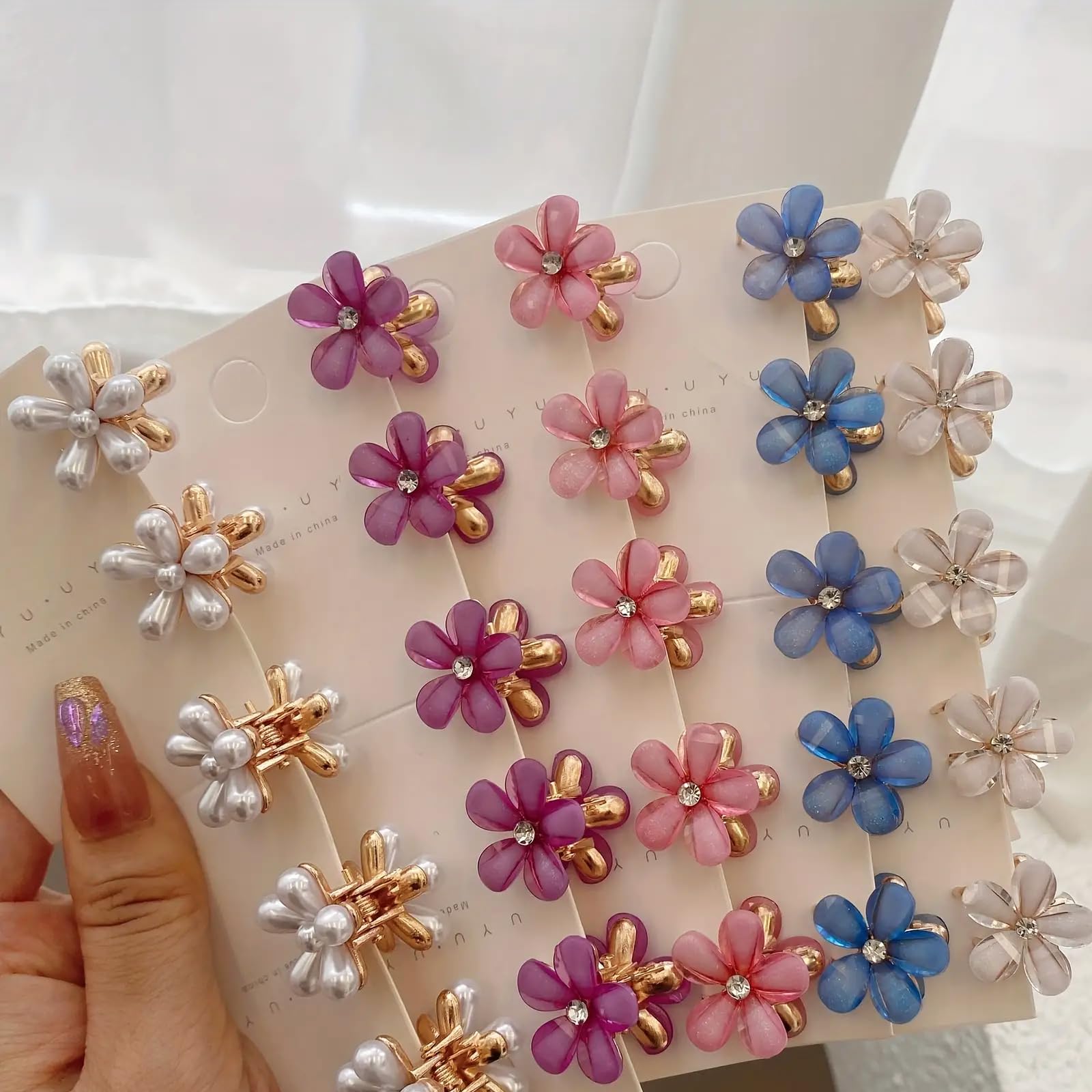 Crystal Rhinestone Hair Claw Clips for Women & Girls - Non-Slip Grip for Thick Hair - Flower Design Hair Clips Set - Perfect for School, Work, and Special Occasions