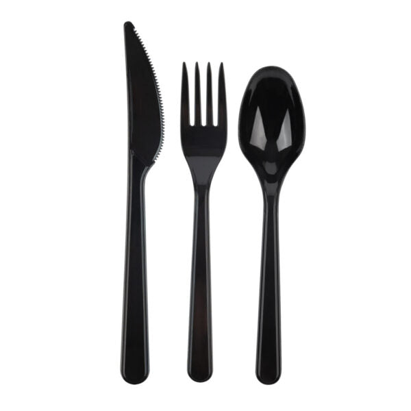 Premium Black Plastic Cutlery Set - 50-Piece Disposable Flatware Kit for Parties, Picnics & Catering | Durable & Elegant Basic Cutlery Collection