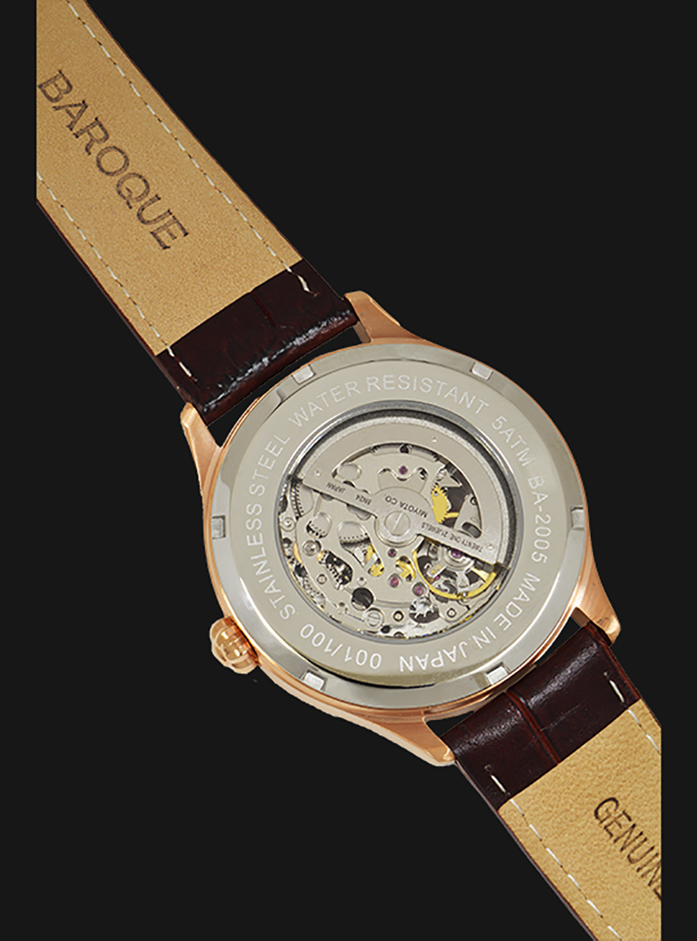 BAROQUE Luxury Watch BA2005RG 01BR - Japanese Made Automatic Movement - Perfect for Business, Formal Events & Gift Giving