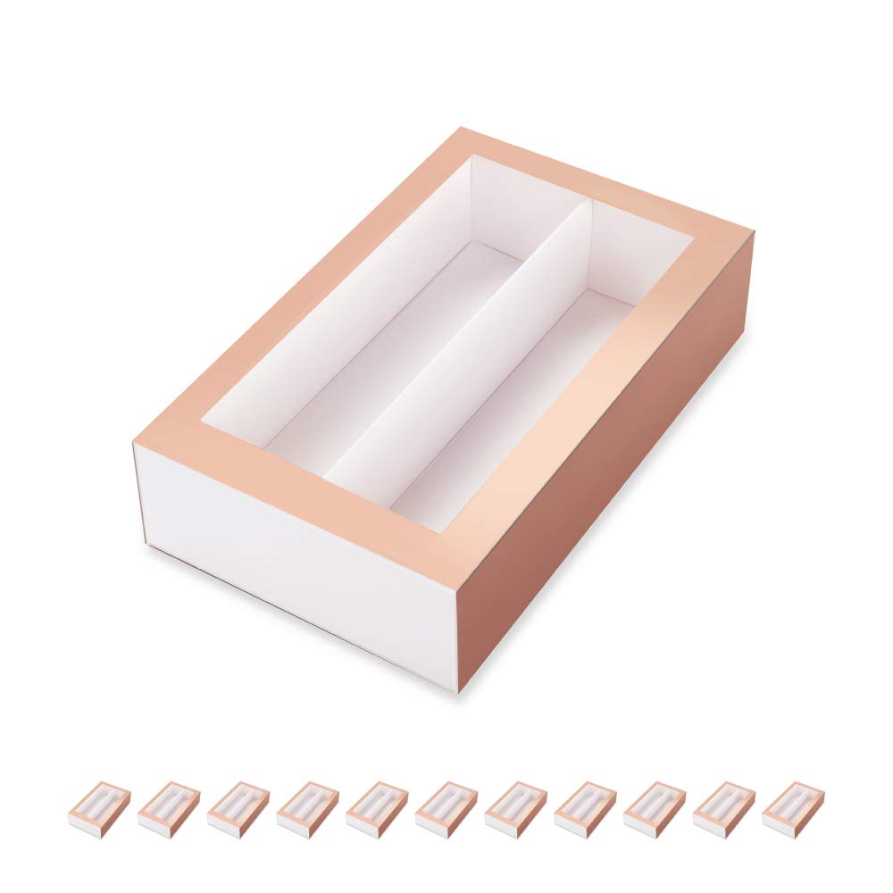 BAKIPACK 12 Rose Gold Macaron Gift Boxes - 7.25×4×1.8 Inch Clear Window Packaging for French Desserts, Party Favors, Wedding & Birthday Treats - Macarons Not Included