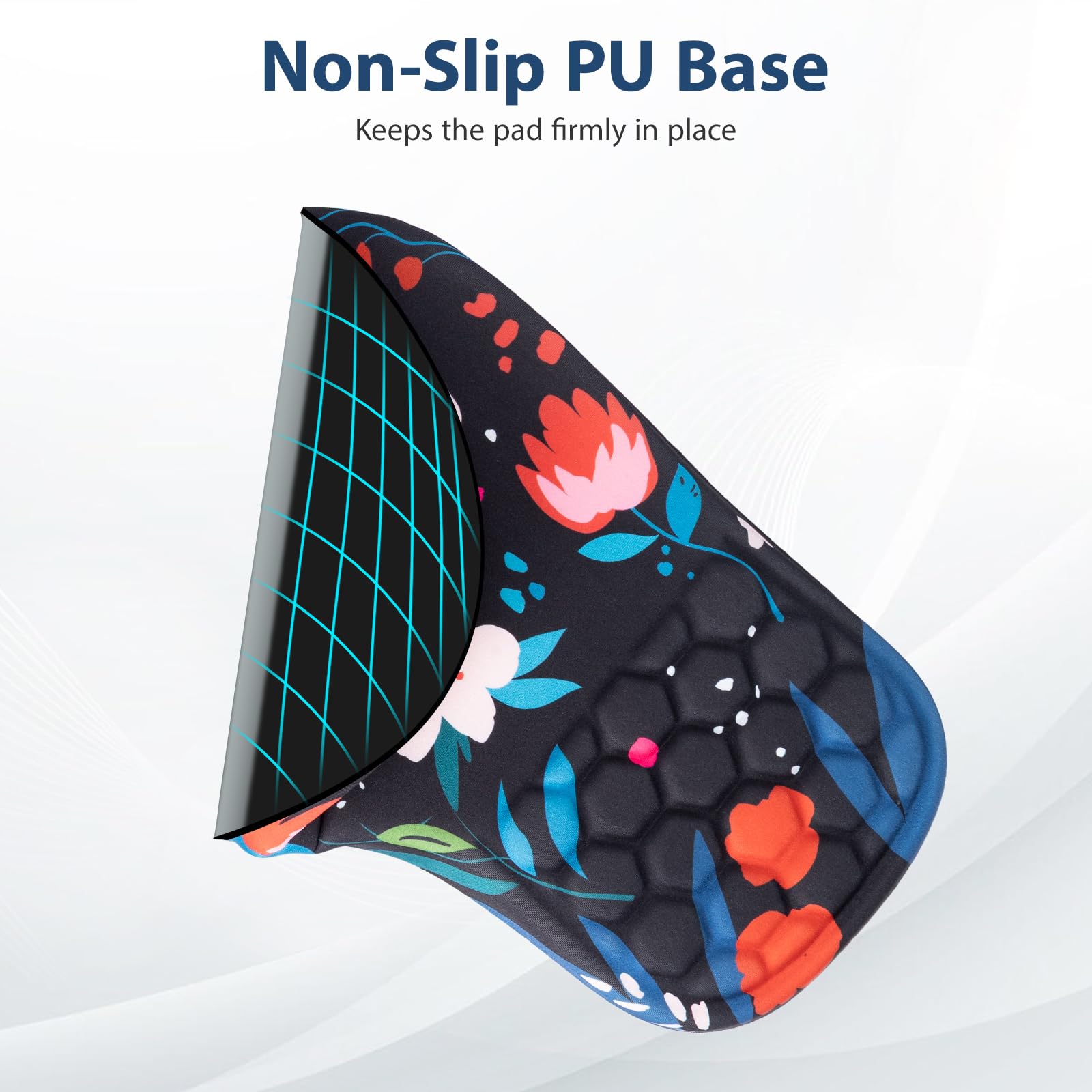 3 in 1 Ergonomic Mouse Pad with Keyboard Wrist Rest - Cute Memory Foam Wrist Support & Massage Design - Non-Slip Desk Mouse Set (Flower Pattern) for Office, Gaming & Home Computer Workstation