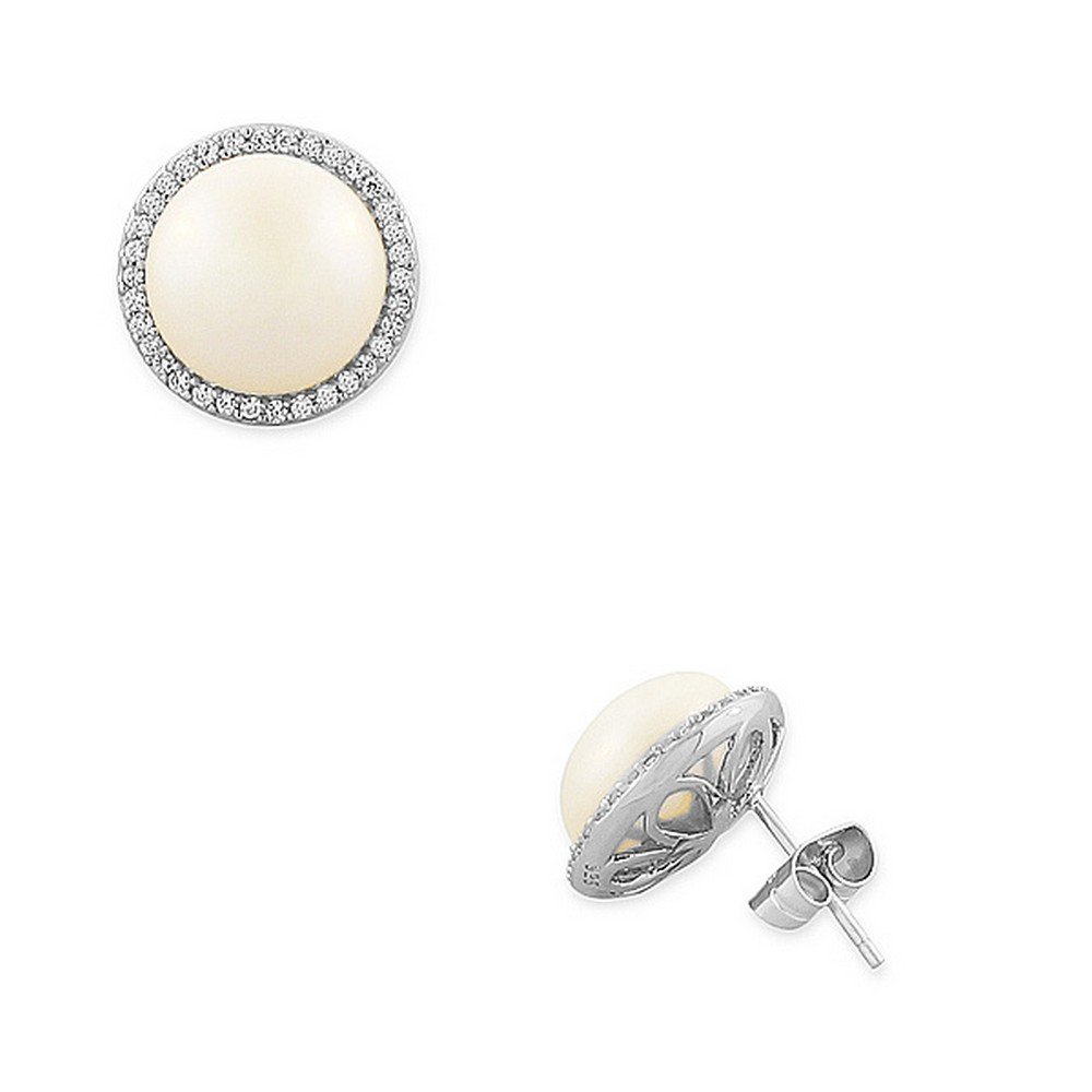 925 Sterling Silver Simulated Pearls & Cubic Zirconia Stud Earrings for Women - Elegant Pearl CZ Earrings for Wedding, Party & Everyday Wear
