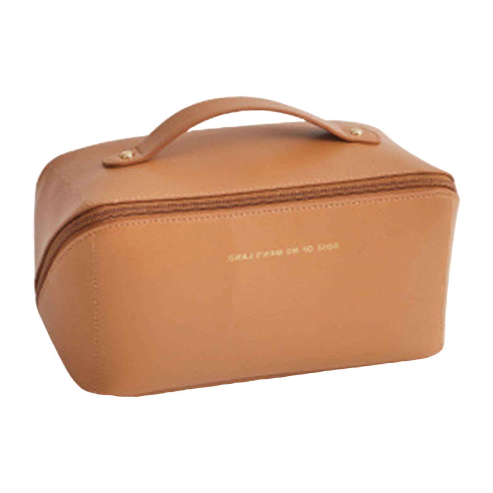 Large Capacity Travel Cosmetic Bag for Women - Waterproof Makeup Organizer with Handle & Divider, Portable Toiletry Pouch for Vacation, Gym, Business Trips & Daily Use (Tan)