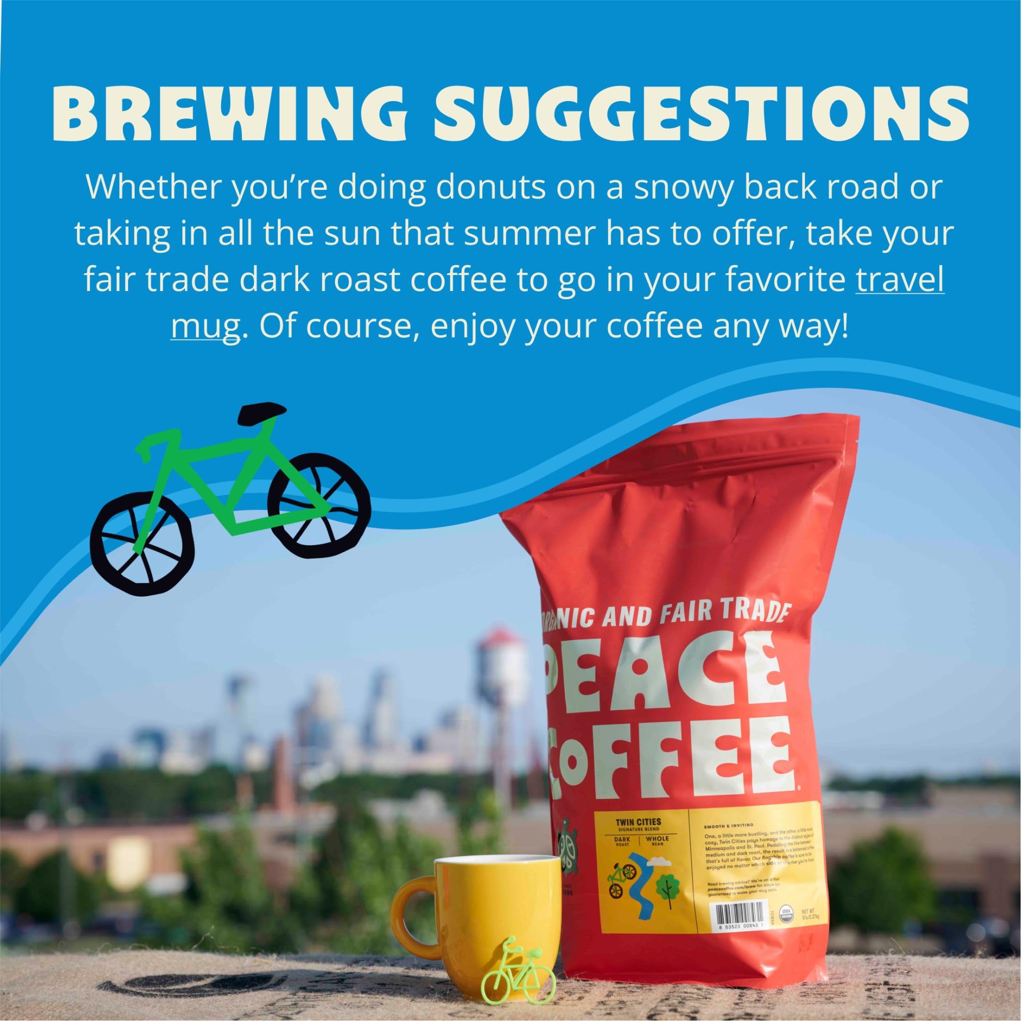 Organic Fair Trade Peace Coffee Twin Cities Blend - 5 lb Ground Dark Roast | Shade Grown, Fresh Roasted | Smooth & Inviting Flavor | Perfect for Home Brewing, Office Coffee Stations & Cafes