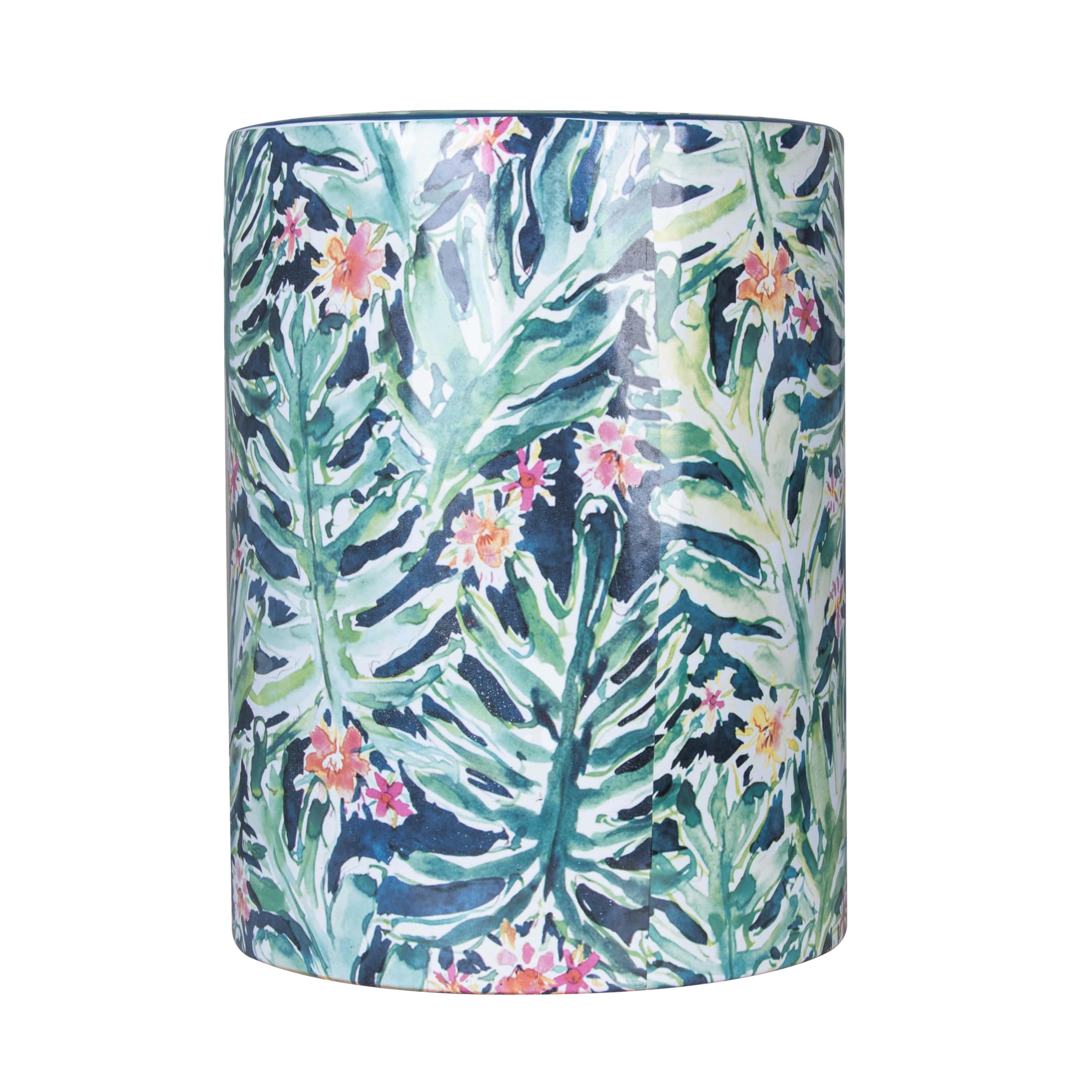 Tov Furniture Taurus Ceramic Stool with Garden Print - Decorative Outdoor & Indoor Accent Stool for Patio, Garden, Living Room, or Entryway