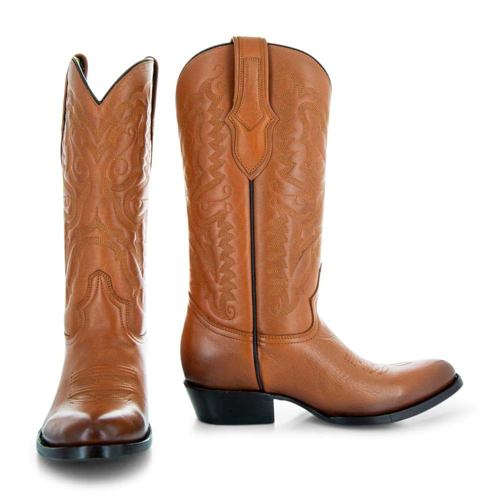 Soto Men's Classic Round Toe Cowboy Boots H7001 - Western Style Leather Boots for Men | Perfect for Rodeo, Country Dancing & Casual Wear