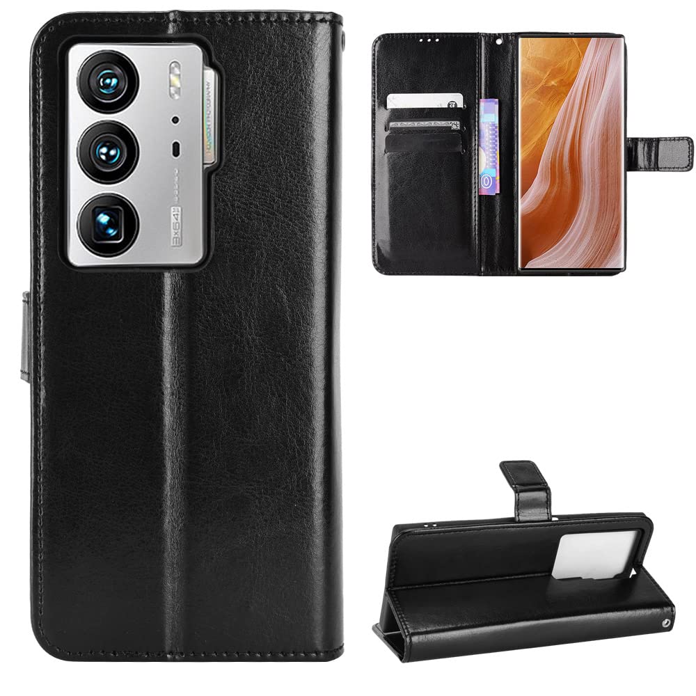 ZTE Axon 40 Ultra Case (A2023P) - Premium Leather Flip Wallet Cover with Card Slots | Black Protective Phone Case for Business & Travel Use