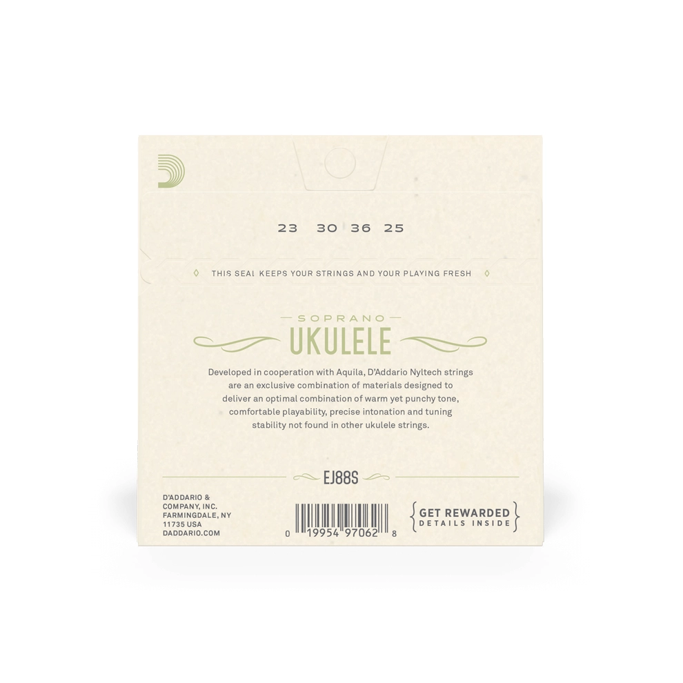 D'Addario EJ88S Nyltech Soprano Ukulele Strings - Premium Nylon Ukulele Strings for Warm Tone & Smooth Playability | Perfect for Beginners, Professionals & Live Performances
