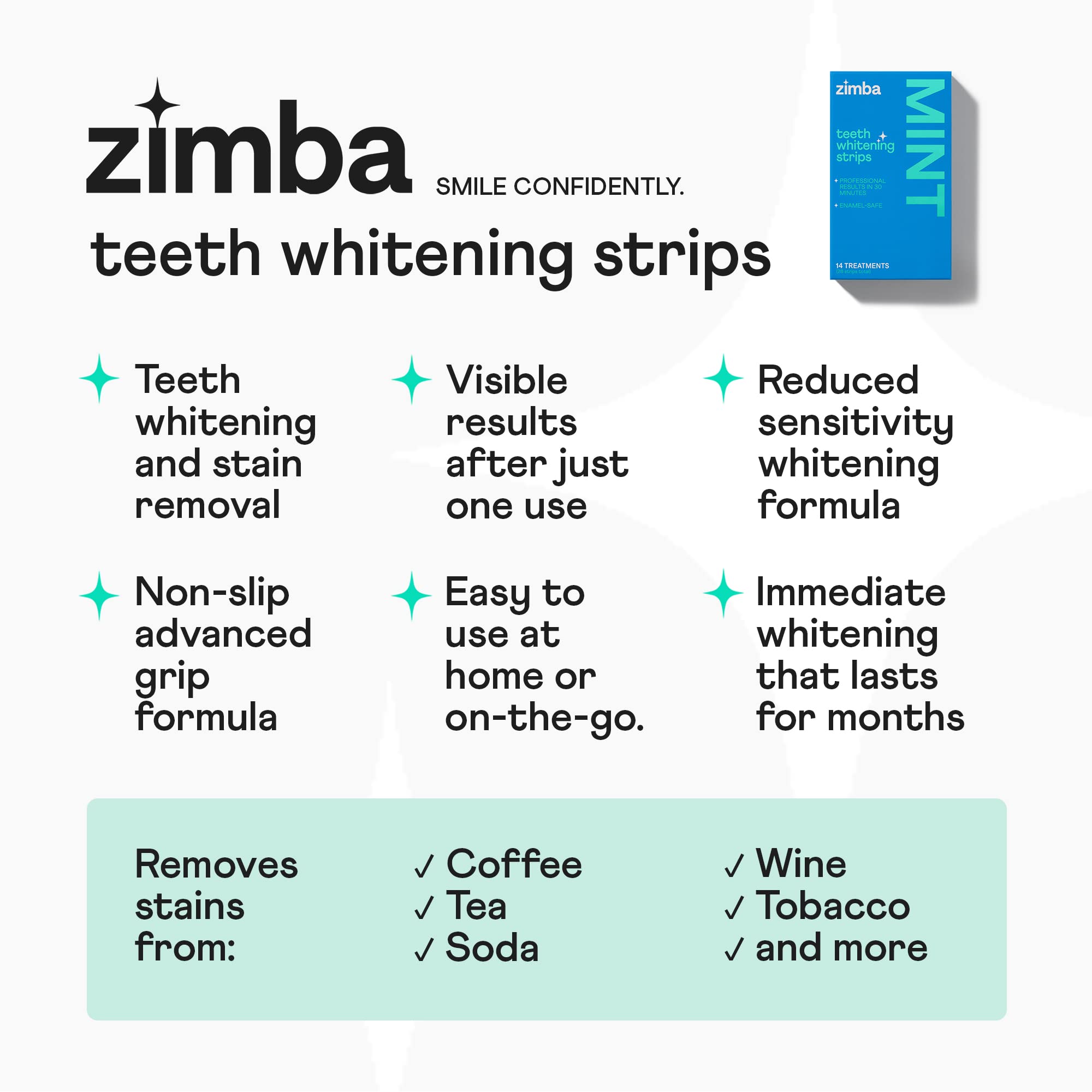 Zimba Teeth Whitening LED Light Kit with 14 Professional-Grade Whitening Strips (Coconut Flavor) - At-Home Teeth Whitening for Brighter Smile, Perfect for Weddings & Special Events