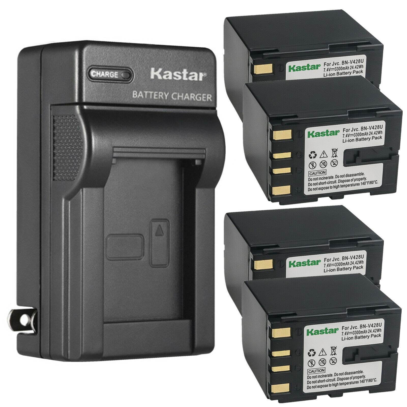 Kastar 4-Pack BN-V428 Replacement Battery & AC Wall Charger for JVC GR-D53/D54/D60/D61/D63/D65/D70/D71/D72/D73/D74 Camcorders - Perfect for Travel, Vlogging & Home Video Recording