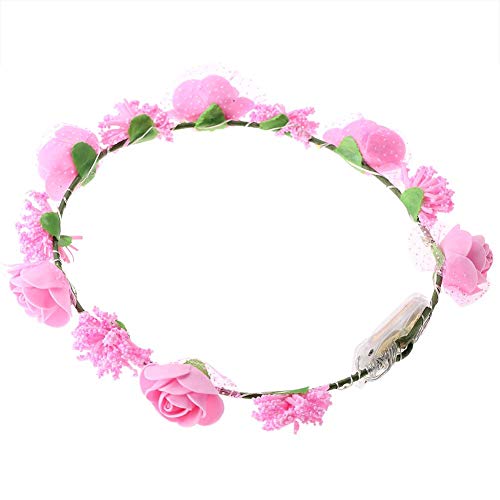 Durable LED Rose Flower Lights - Fairy Hair Wreath Light Up Flower Crown Headband for Women (Pink) | Perfect for Weddings, Parties, Cosplay & Festivals