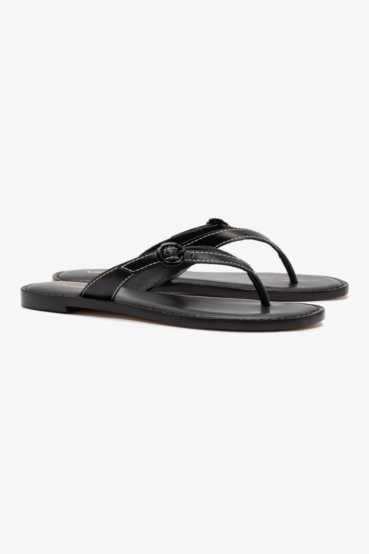 Mary Kate Black Leather Flat Sandals for Women - Comfortable Casual Summer Shoes for Beach, Walking & Everyday Wear
