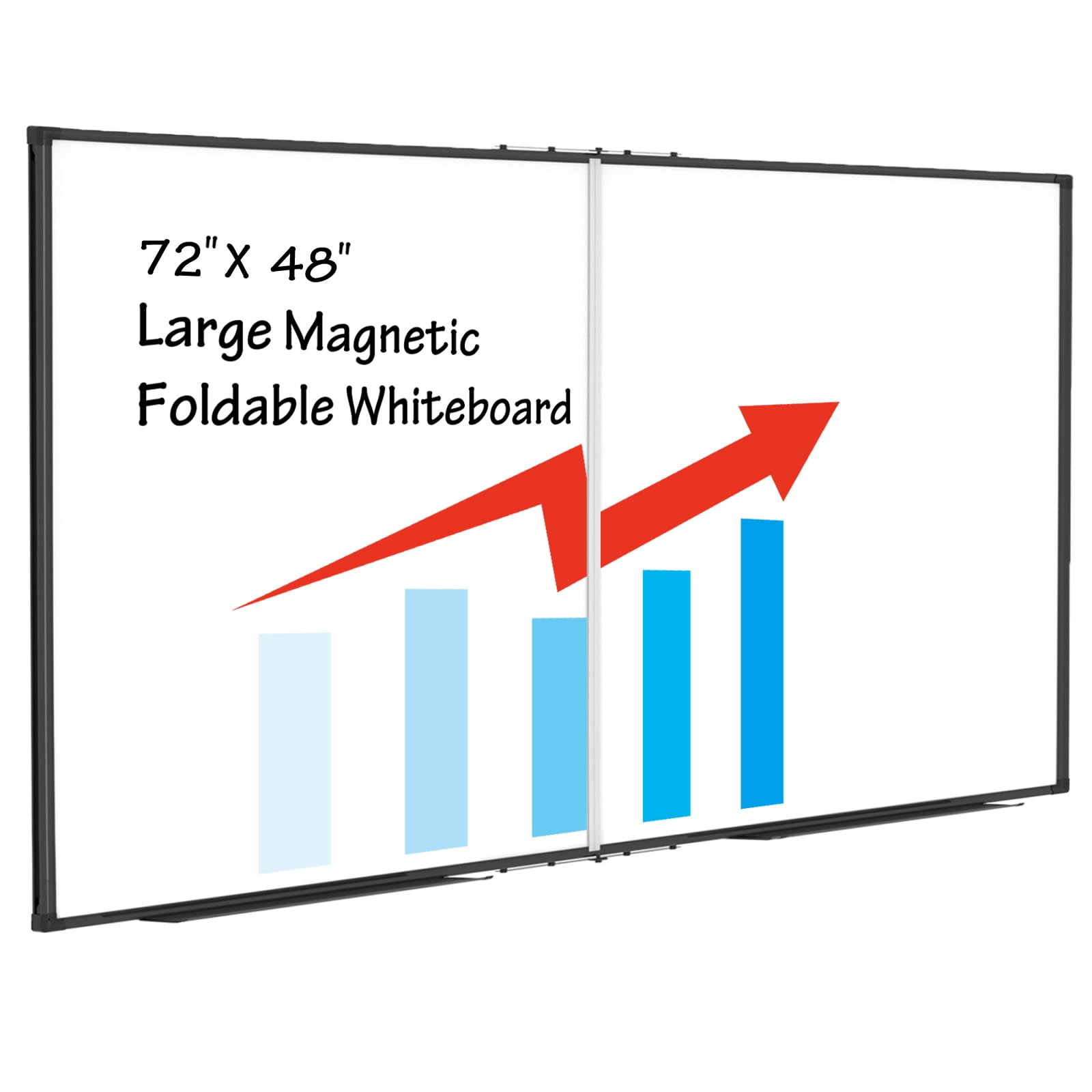 Large Magnetic Dry Erase Whiteboard 72x48 Inches - Foldable Wall Whiteboard with Black Aluminum Frame & 2 Detachable Marker Trays | Perfect for Office Meetings, Home Schooling & Classroom Presentations