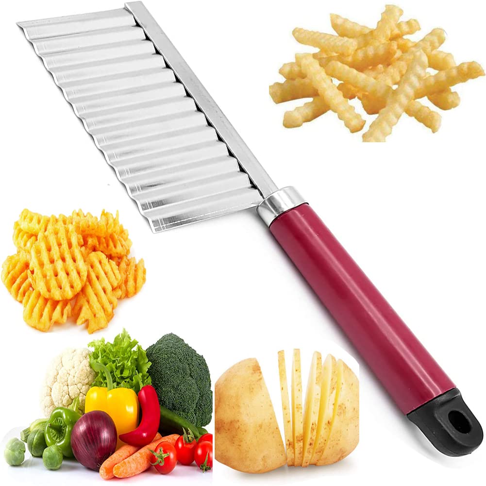 Premium Stainless Steel Crinkle Cutter - Wavy Vegetable Slicer for Potatoes, Cucumbers & Carrots | Professional Kitchen Tool for Salad Prep & Food Garnishing | Perfect for Home Chefs & Meal Prepping (Random Color)