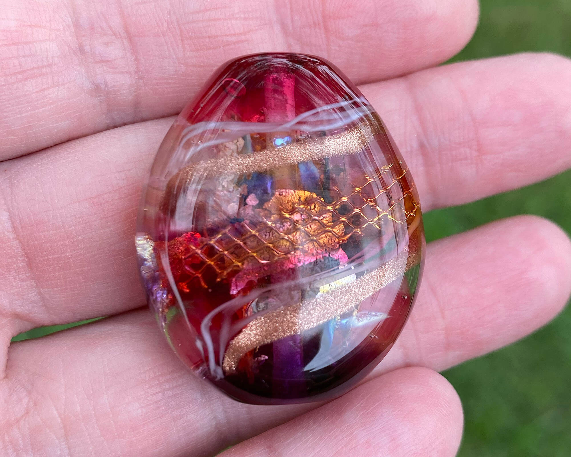 Handmade Pink Sunken Treasure Lampwork Glass Focal Bead for Jewelry Making - Perfect for Necklaces, Bracelets, and DIY Craft Projects