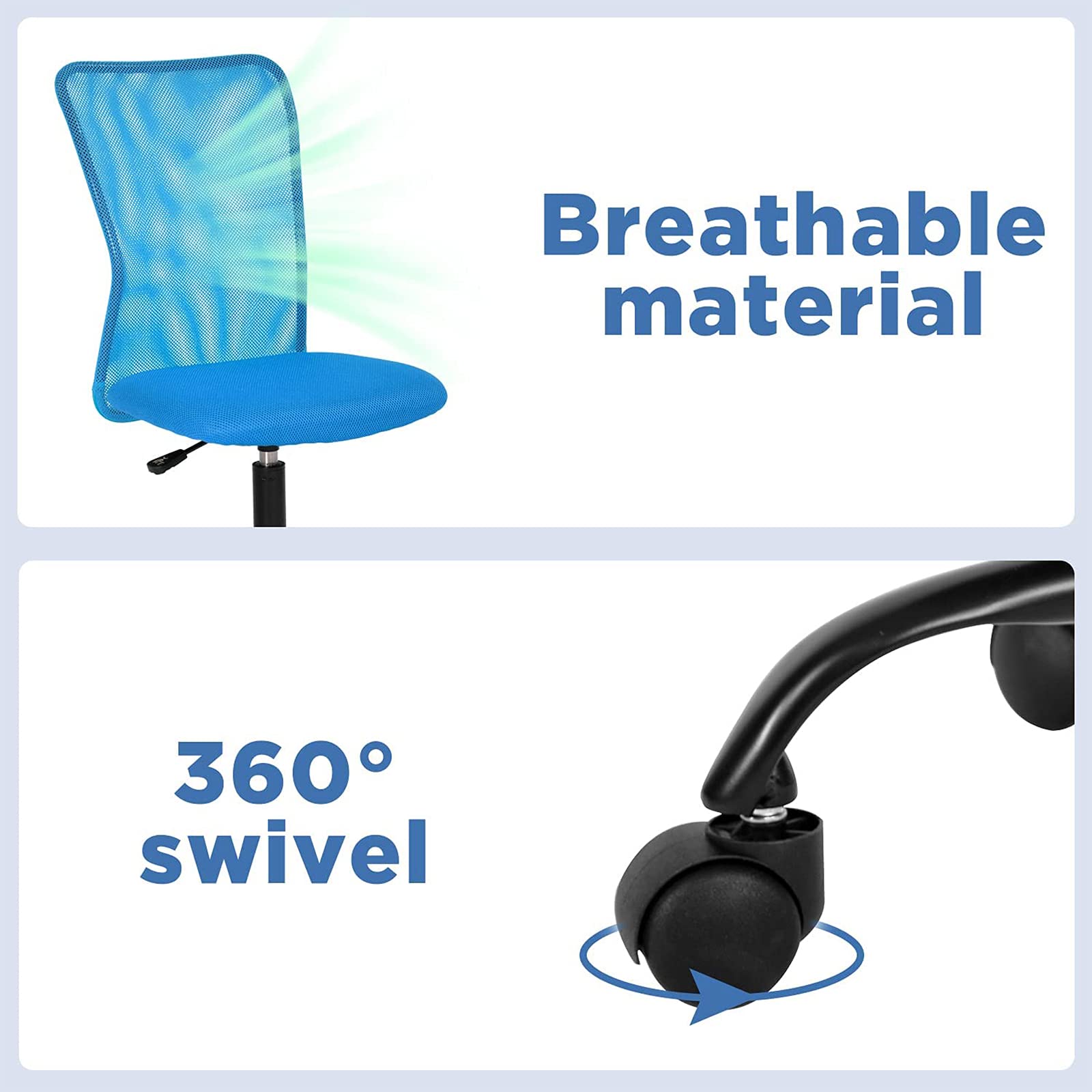 Ergonomic Home Office Chair with Lumbar Support - Adjustable Height Mid Back Mesh Computer Desk Chair, Armless Rolling Task Chair for Small Spaces - Perfect for Remote Work, Gaming & Study (Blue)