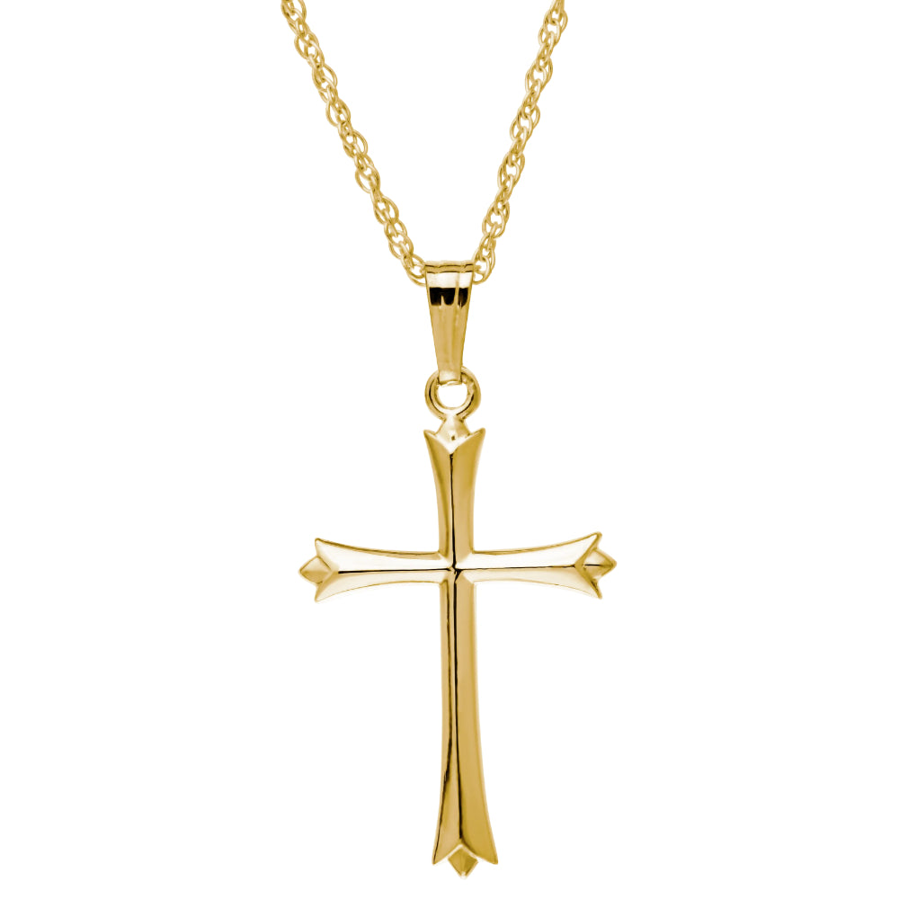 14K Gold Embossed Cross Pendant Necklace for Women - Religious Jewelry Gift for Baptism, Confirmation & Everyday Wear