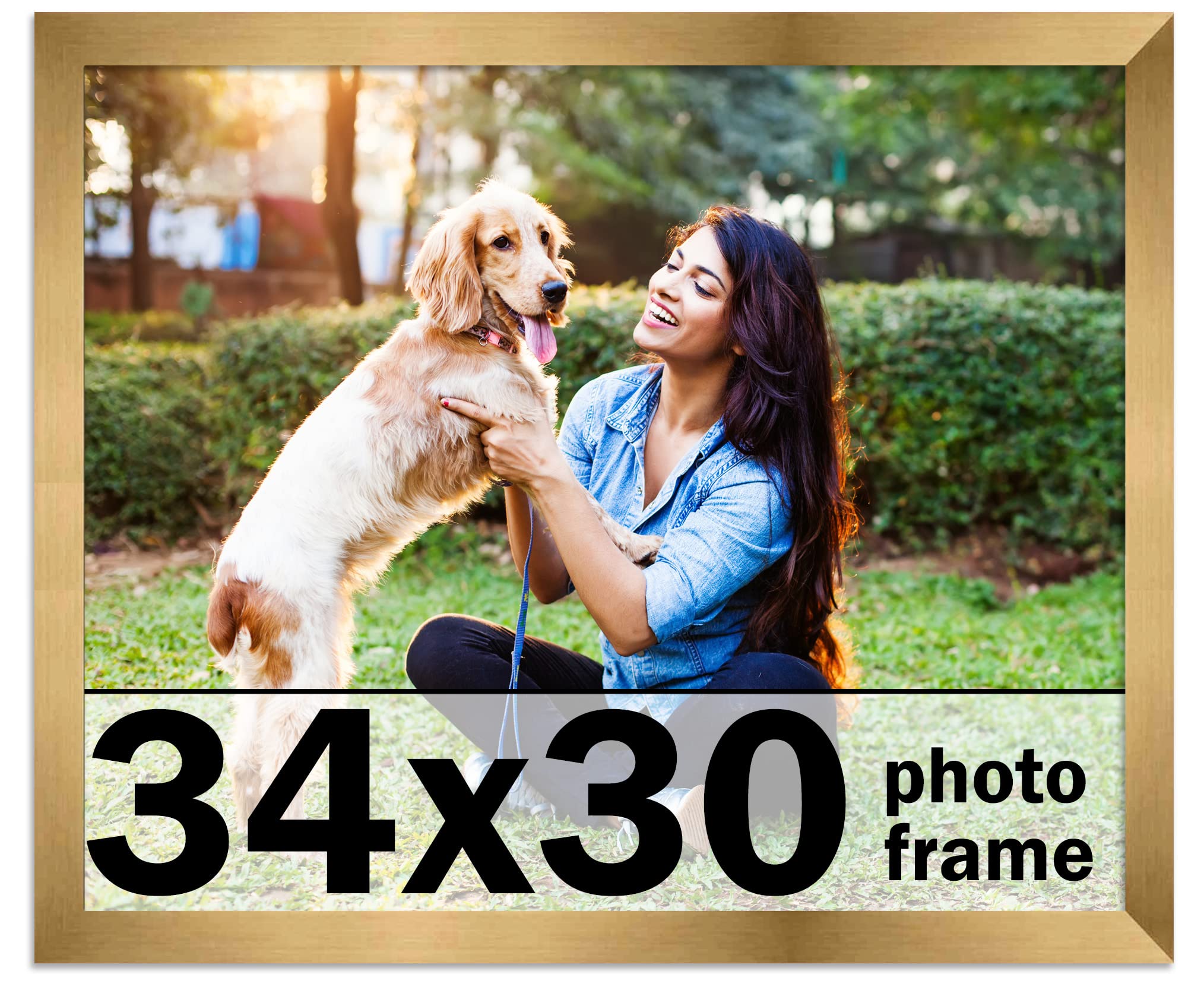 34x30 Modern Metallic Bronze Picture Frame - UV Acrylic Shatter Guard & Acid-Free Foam Backing | Wood Wall Photo Frame for Family Portraits, Living Room & Office Decor | Includes Hanging Hardware (No Mat Included)