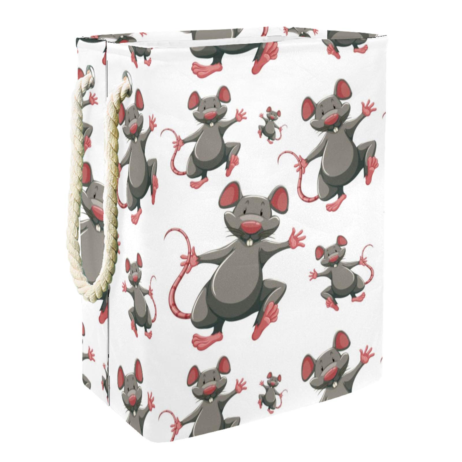 Collapsible Laundry Hamper with Cartoon Rat Design - Grey Mice Pattern Foldable Clothes Basket for Bathroom, Bedroom & Dorm Organization | Perfect for Kids' Rooms, College Dorms & Small Space Storage