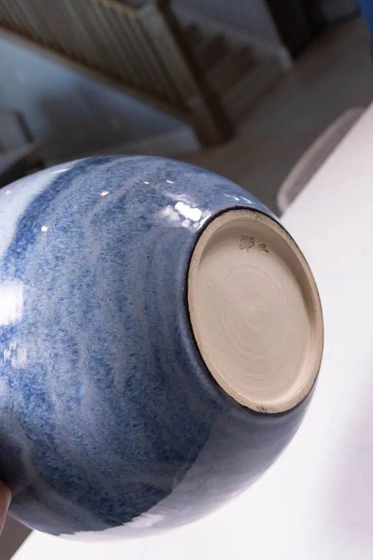 Giant Stoneware Blues & Creams Serving Bowl #27 - Large Ceramic Bowl for Entertaining, Family Dinners & Party Dishes (Big Bowl Series)