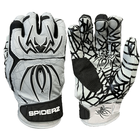 2023 Spiderz HYBRID Batting Gloves for Baseball & Softball - Silver/Black - Lightweight & Breathable for Enhanced Grip & Comfort - Perfect for Training, Games & Outdoor Sports