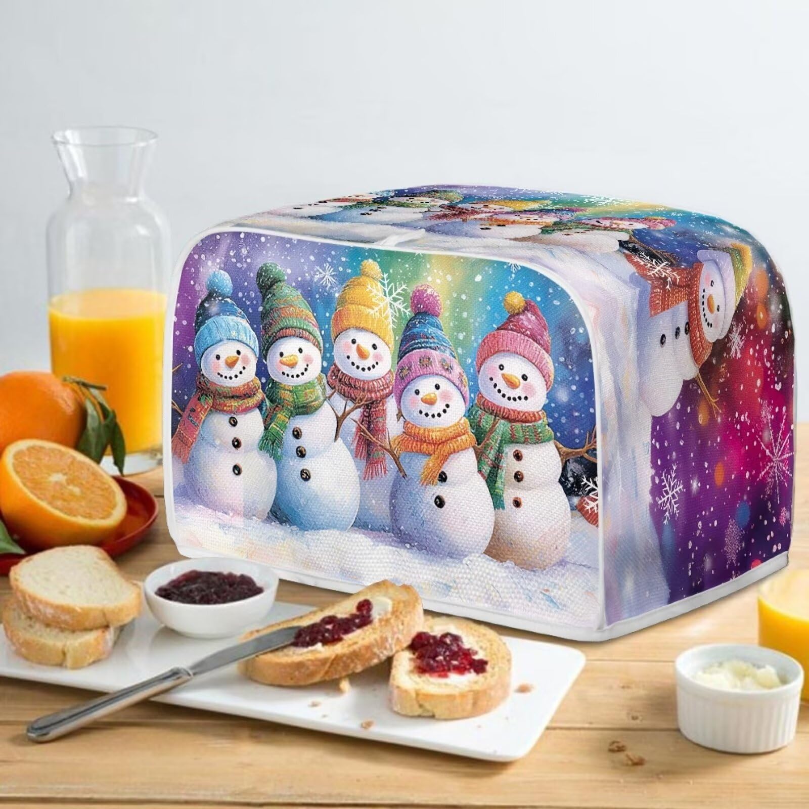 Snowman Print 2-Slice Toaster Cover - Washable & Dustproof Kitchen Accessory for Bread Maker & Oven Protection | Cute Purple Kitchen Decor for Holiday & Winter Season