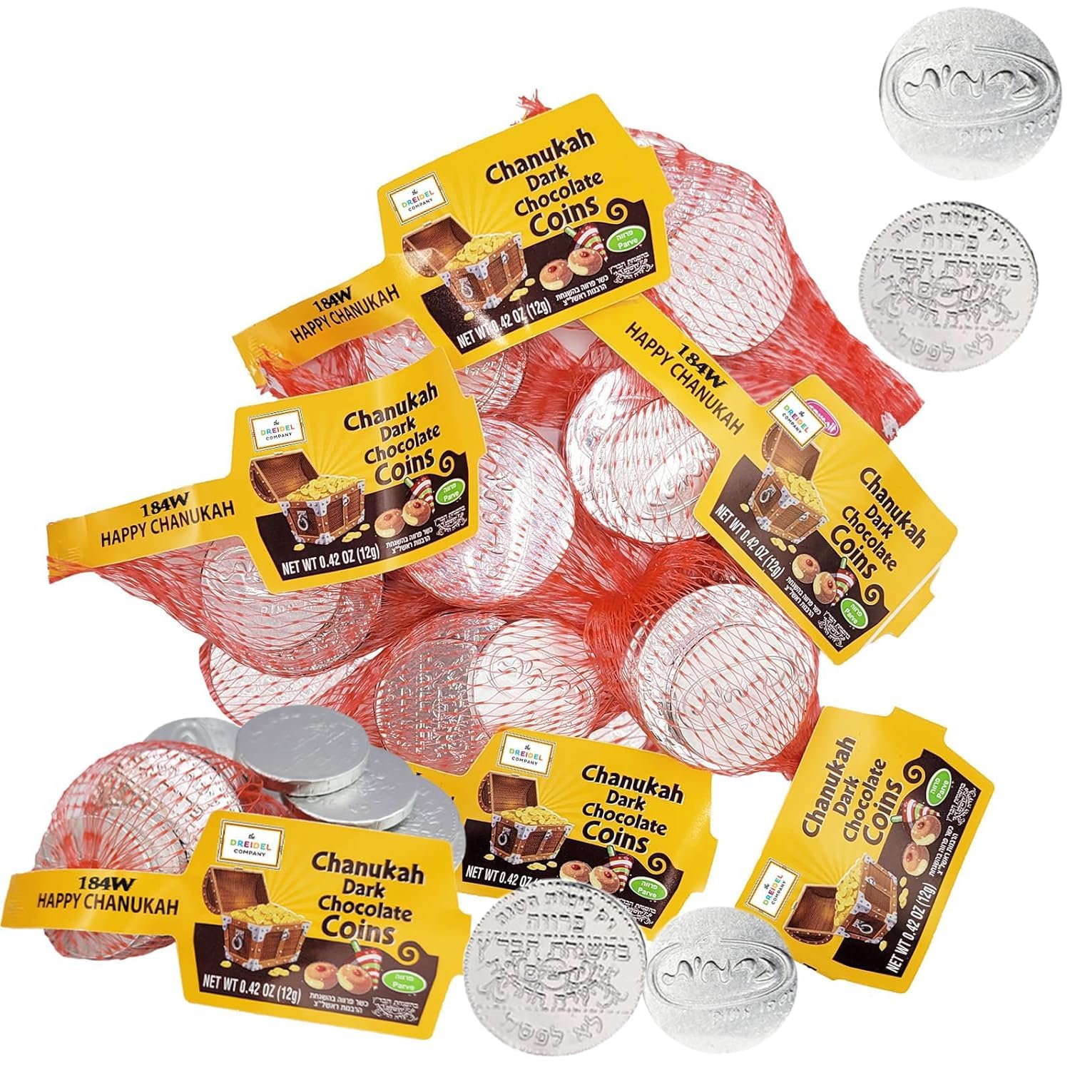 Dark Bittersweet Hanukkah Chocolate Gelt Coins - Kosher Dairy-Free - for Chanukah Celebrations