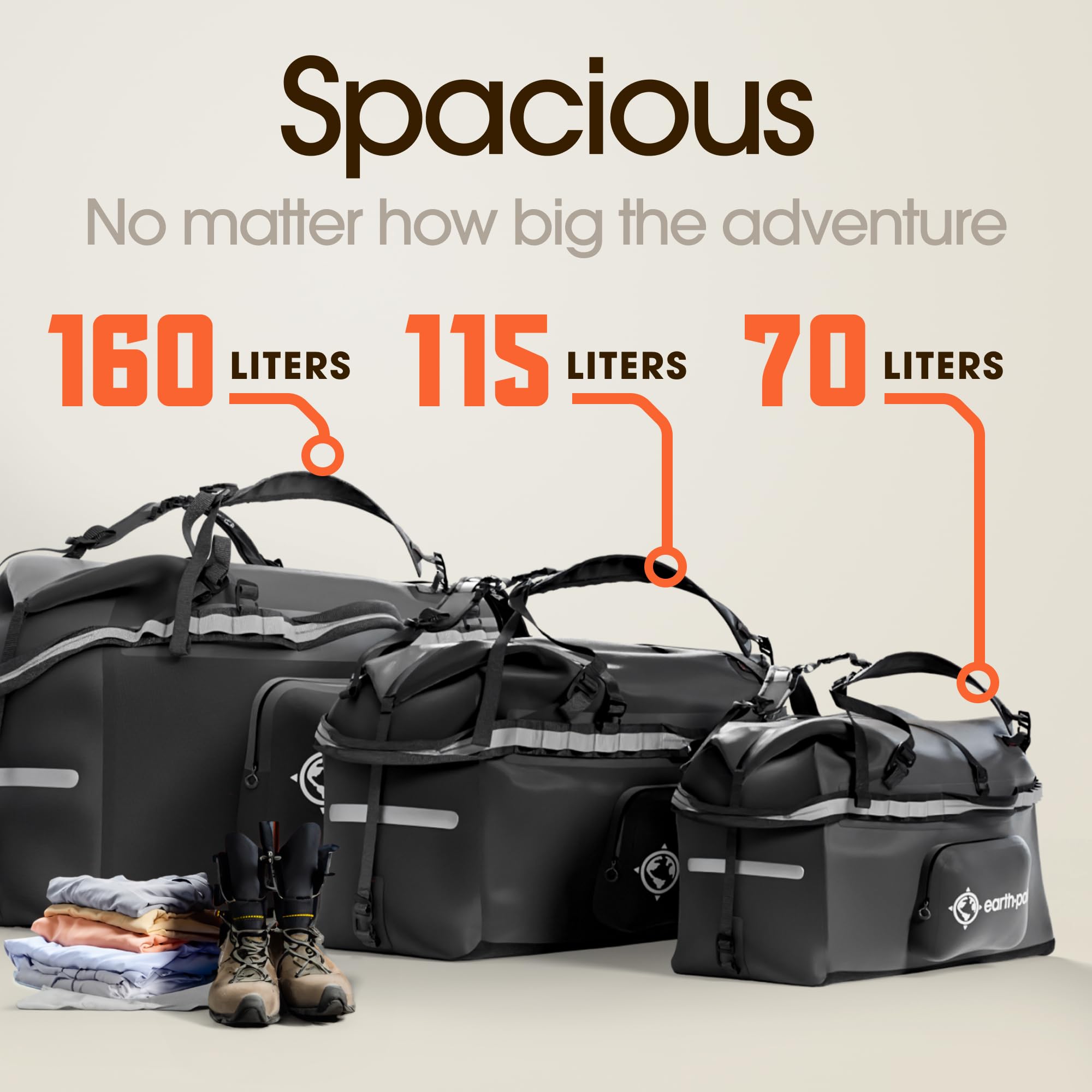 Earth Pak Waterproof Duffel Bag - Large 1680D TPU Heavy Duty Dry Bag for Camping, Kayaking & Boating - 8x8 Popout Pocket Marine Gear - Perfect for Outdoor Adventures, Travel & Water Sports