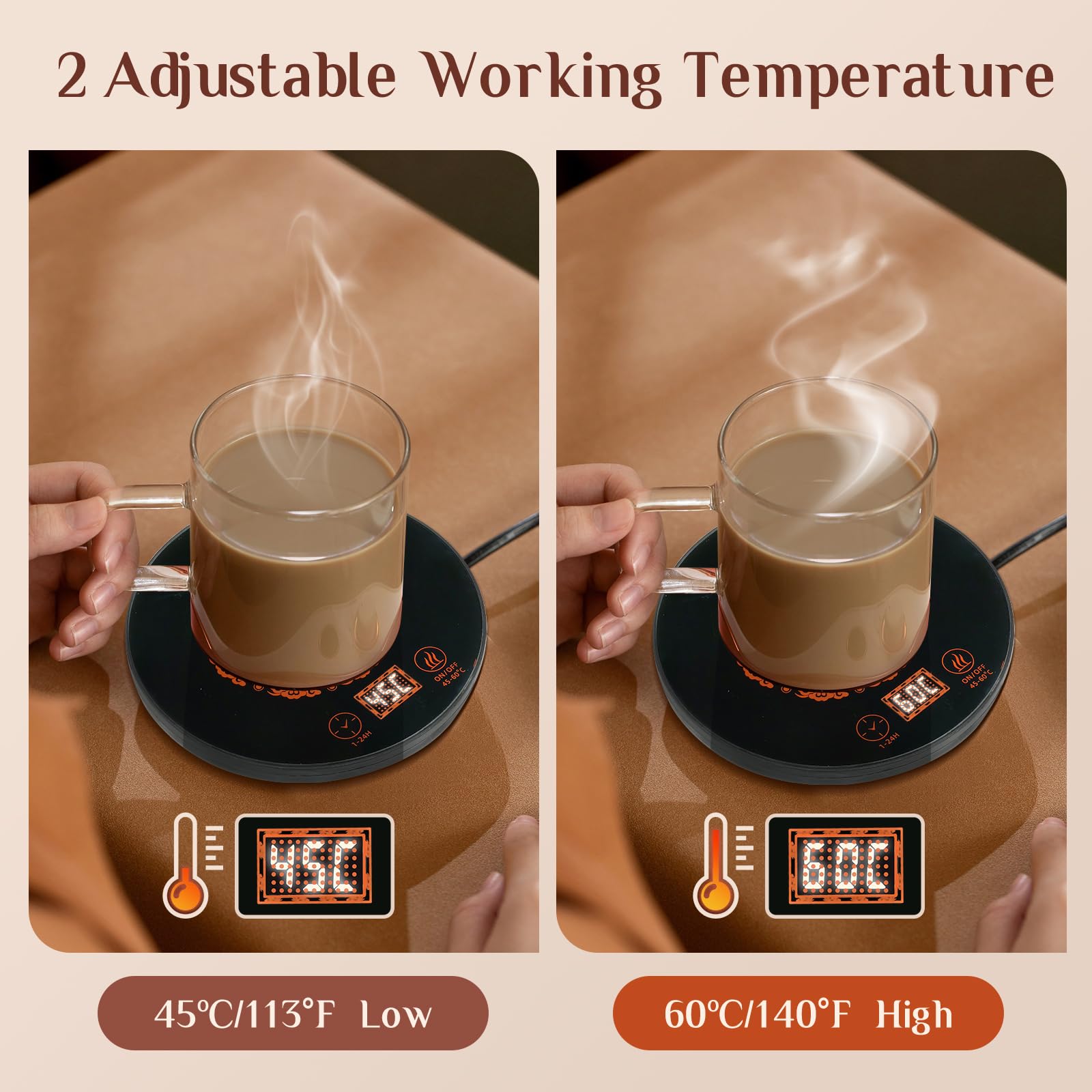 Electric Coffee Mug Warmer for Desk with Auto Shut Off & Temperature Control - 2 Heat Settings & 24-Hour Timer - Perfect Office Gift for Coffee Lovers - Keep Your Coffee Warm at Work or Home