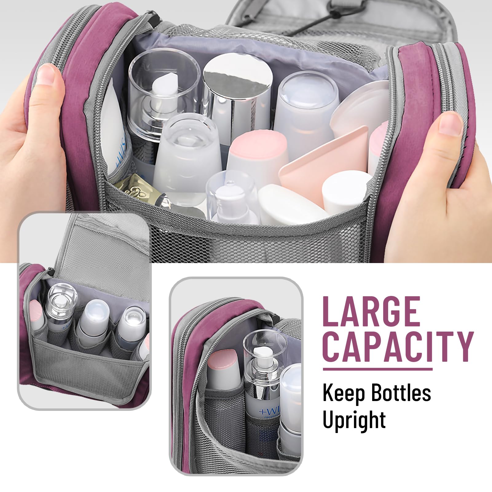 WOOMADA Waterproof Travel Toiletry Bag for Women - Hanging Makeup Organizer with 7 Compartments & Metal Hook - Perfect Cosmetic Storage for Brushes, Toiletries & Beauty Essentials - Ideal for Vacation, Gym, Business Trips & Daily Use