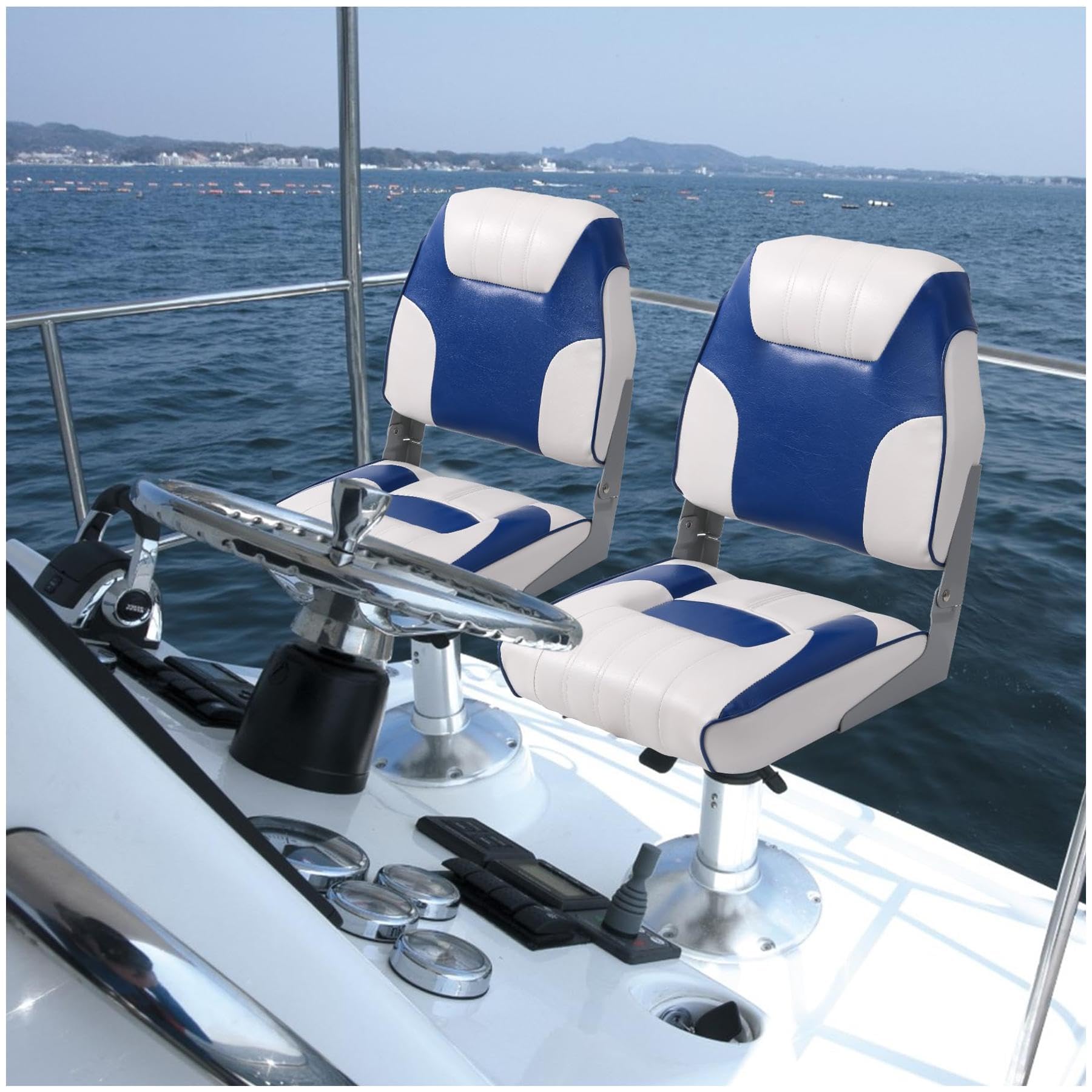 GARVEE 2 Pack Low Back Boat Seats - Foldable Fishing Chairs with Thickened Sponge Padding, Stainless Steel Screws & Weatherproof PVC - Perfect for Speedboats, Canoes and Marine Sightseeing