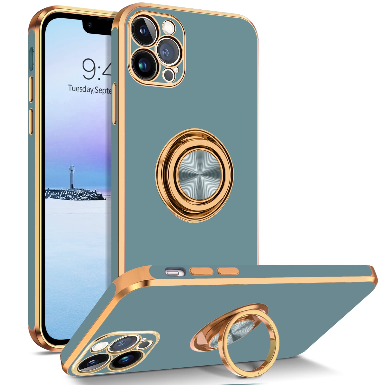 BENTOBEN iPhone 13 Pro Case with 360° Ring Holder & Magnetic Car Mount - Protective Phone Cover for iPhone 13 Pro 5G 6.1 inch (Gray) - Perfect for Work, Travel & Daily Use