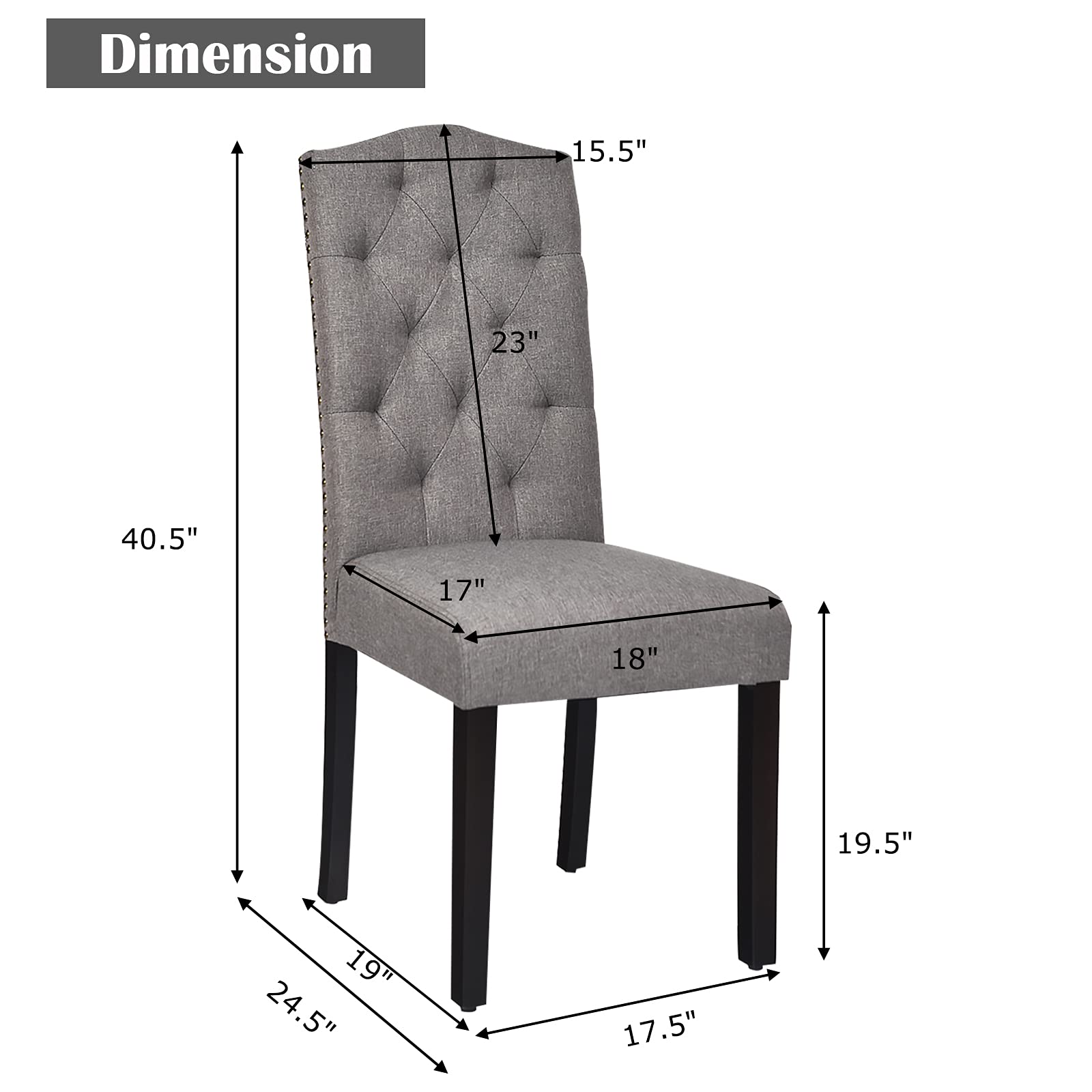 S AFSTAR 2-Piece Fabric Dining Chair Set - Upholstered Accent Chairs with Solid Wood Legs & Tall Back, Tufted Parsons Design for Kitchen, Dining Room, Living Room - Comfortable & Stylish Seating (Grey)