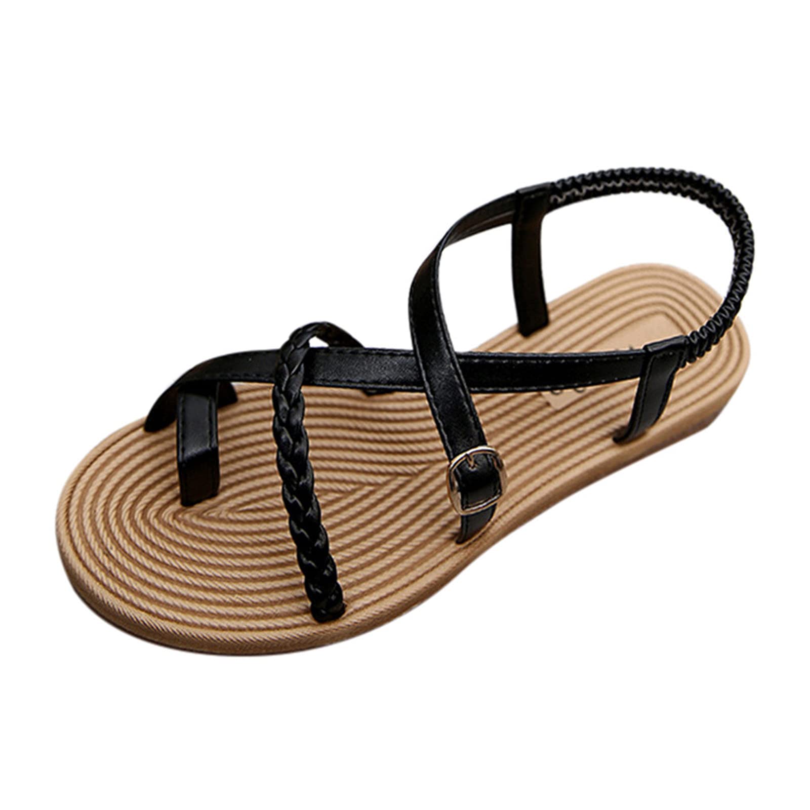 **KAIXINDAJ Women's Flat Sandals with Belt Buckle - Casual Roman Style Black Sandals for Summer, Beach, and Everyday Wear**