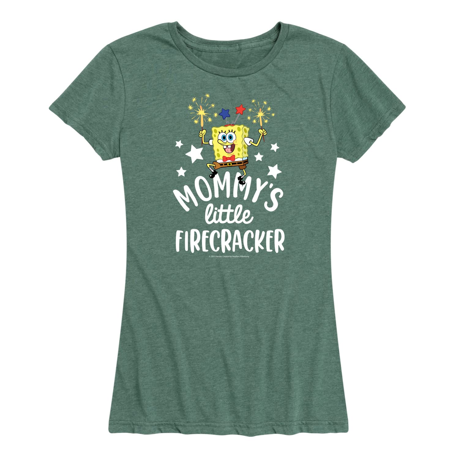 Spongebob Squarepants Women's Graphic T-Shirt - Mommy's Little Firecracker Short Sleeve Tee - Funny Cartoon Casual Top for Women - Perfect for Daily Wear, Gifts & Fan Merchandise