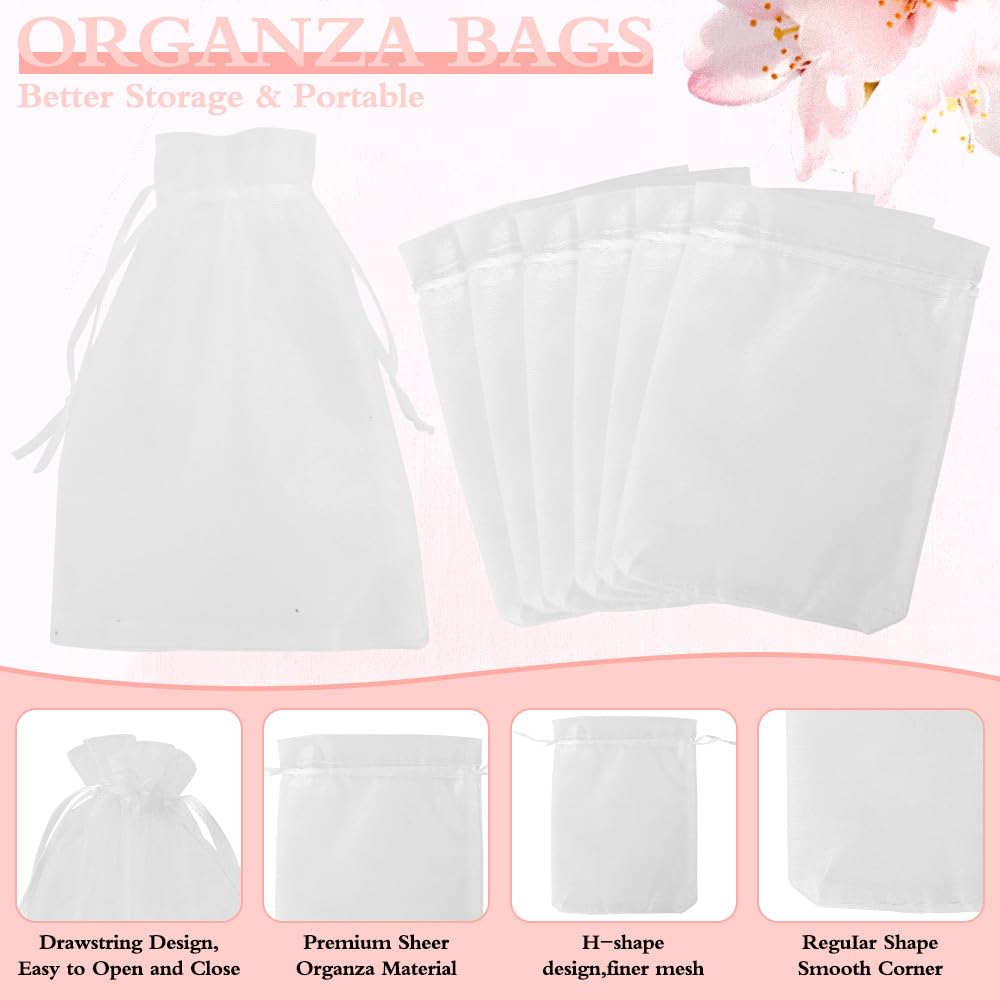 50 Pcs White 5x7 Inch Organza Drawstring Bags - Sheer Mesh Party Favor Bags for Jewelry, Candy & Gifts - Perfect for Weddings, Christmas, Birthdays & Special Events